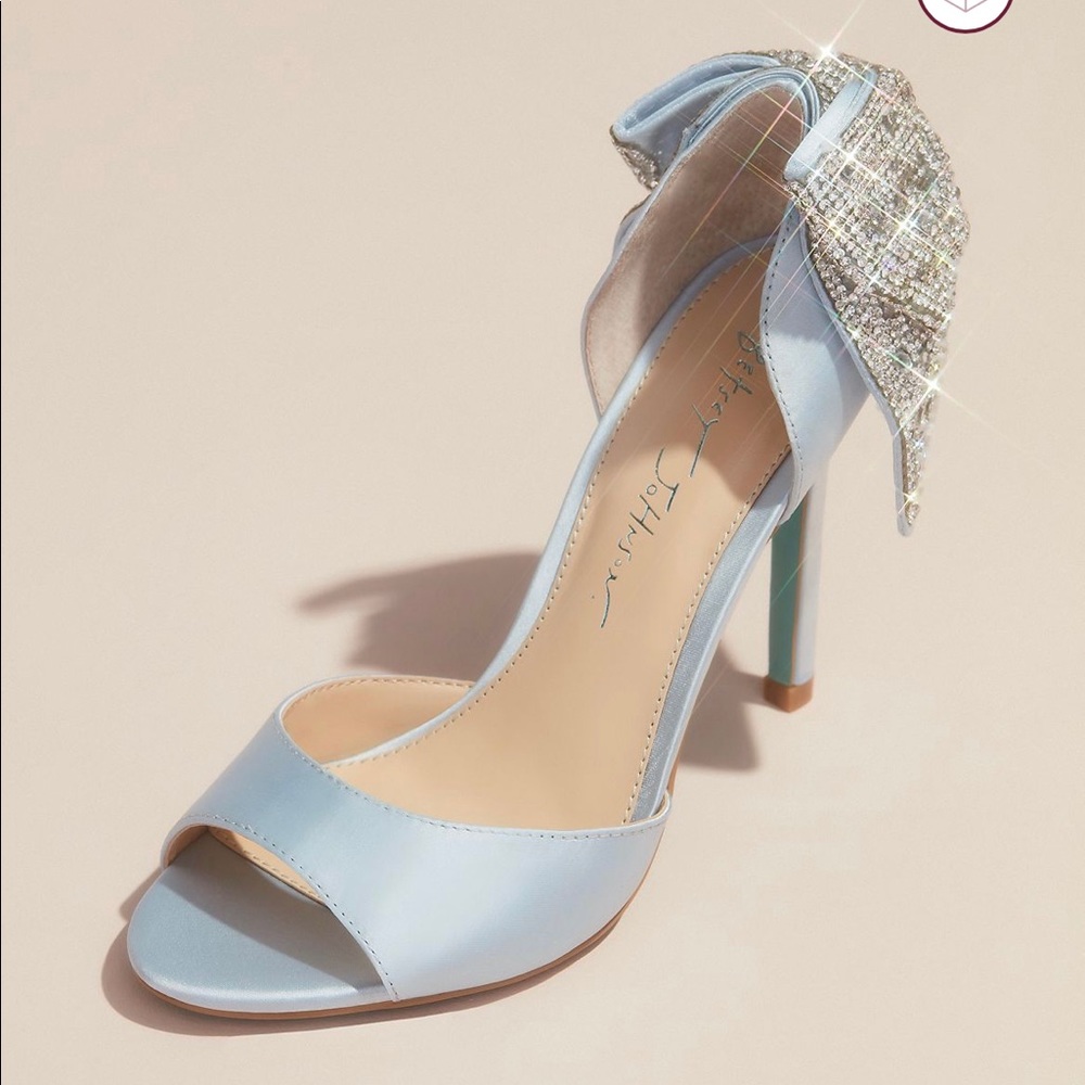 Blue satin stilettos